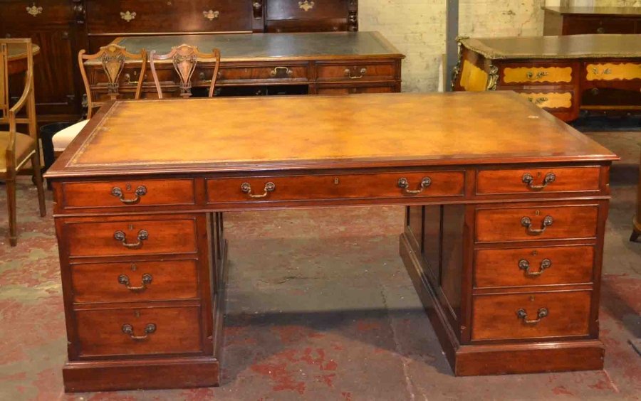 Antique 1940 Regency Style Writing Desk Table Mahogany 28d54w24h29