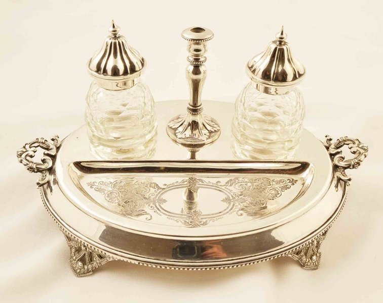 Antique English Silver plated  Ink well  Circa 1870 | Ref. no. 03308 | Regent Antiques