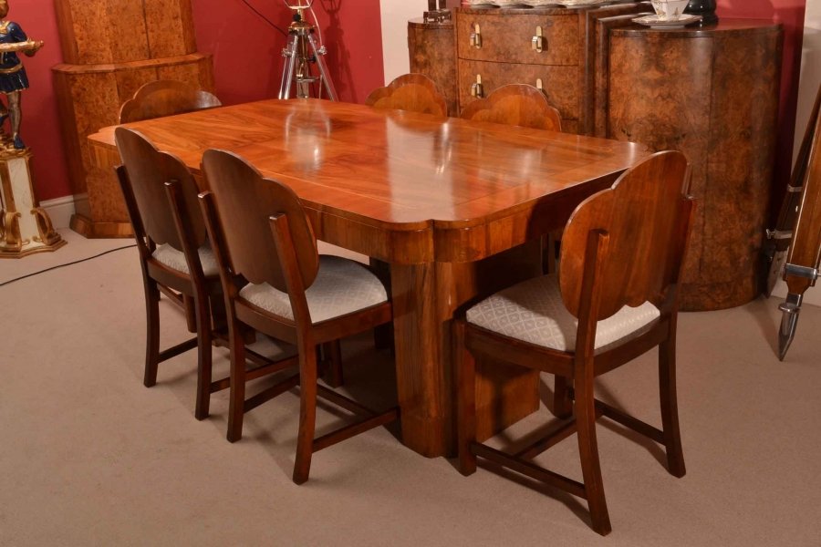 Antique Art Deco Burr Walnut Dining Table & 6  Chairs | Ref. no. 03674a | Regent Antiques