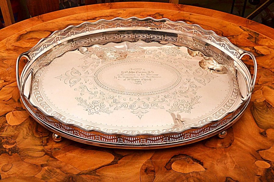 Antique Edwardian Silver Plated Oval Gallery Tray | Ref. no. 03897 | Regent Antiques