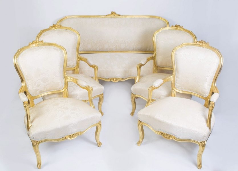 Set of FOUR 19th Century French Louis XV Giltwood Chairs