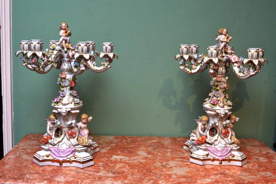 Huge Pair Dresden Rococo  Porcelain Candelabras | Ref. no. 04179 | Regent Antiques