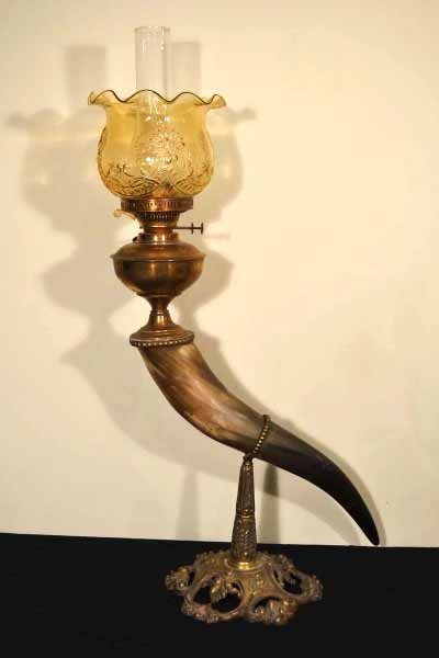 Antique German Brass Horn Oil Lamp 19th Century | Ref. no. 04287 | Regent Antiques