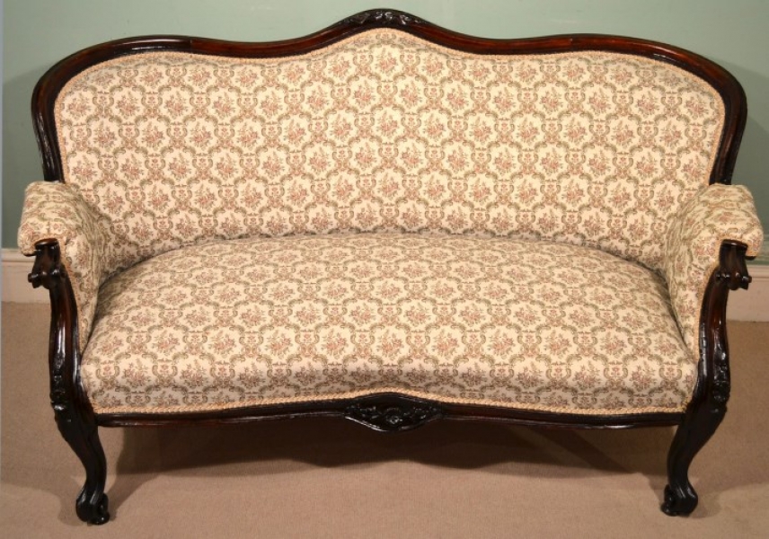 Antique Victorian Mahogany 2 Seater Settee Sofa C1870