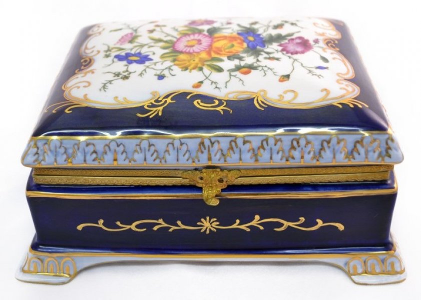 Gilded Hand Painted Navy Blue Porcelain Casket | Ref. no. 04982 | Regent Antiques