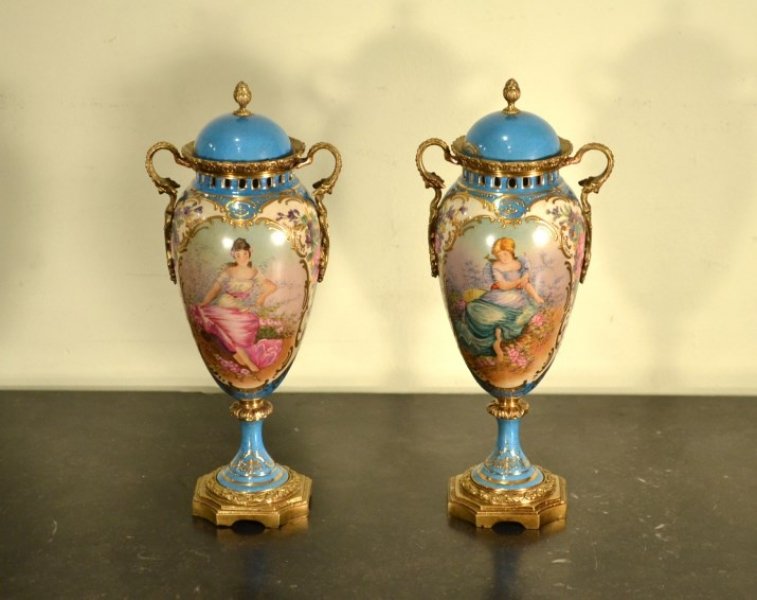 Petitie Pair Celeste Blue Sevres Porcelain Vases | Ref. no. 05131 | Regent Antiques