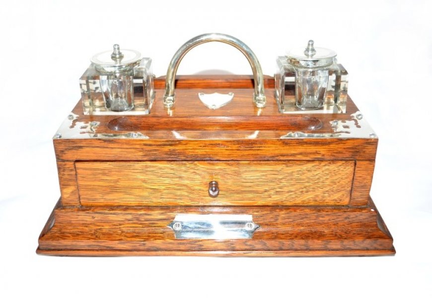 Antique Oak & Brass Inkwell Set c.1860 | Ref. no. 05182 | Regent Antiques