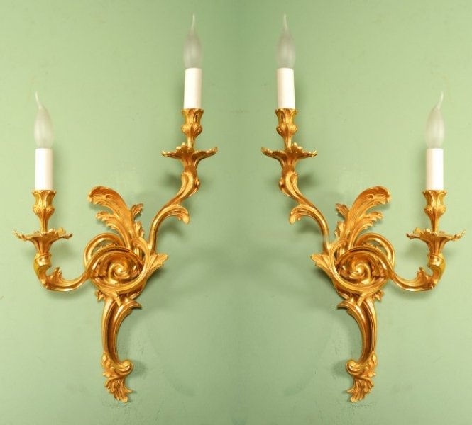 Vintage Pair Rococo Gilded Bronze Wall Lights | Ref. no. 05703 | Regent Antiques