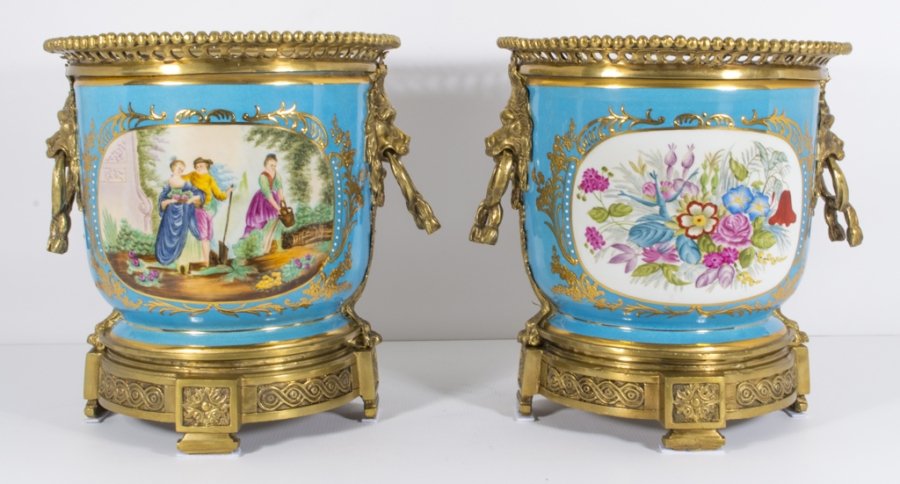 Pair Sevres Style Blue Porcelain Vases Jardinieres | Ref. no. 06174 | Regent Antiques