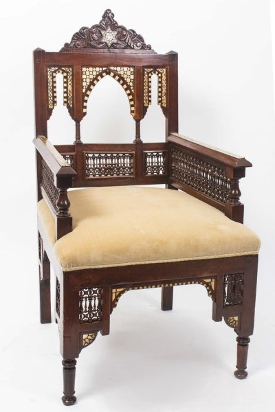 Antique Moorish Hardwood Inlaid Armchair  c.1900 | Ref. no. 06240 | Regent Antiques