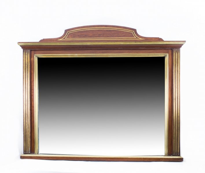 Antique Mahogany Brass Inlaid Over Mantle Mirror c.1900 - 83 x 97 cm | Ref. no. 07461 | Regent Antiques