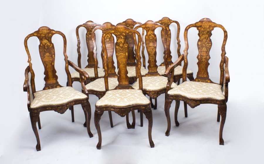 Set of 6 French Louis XV Antique Carved Walnut Dining Chairs