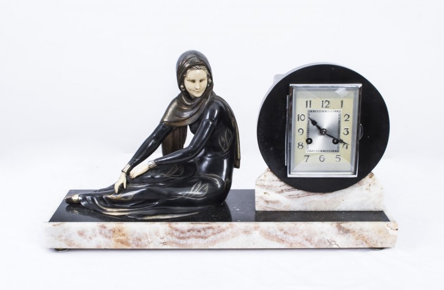 Antique Art Deco Lady Clock set on Marble Base c.1930 | Ref. no. 07554 | Regent Antiques