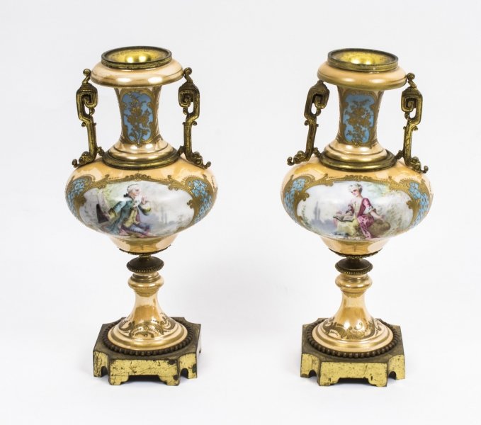 Antique Pair Ormolu & Porcelain mantle vases C1900 | Ref. no. 07663 | Regent Antiques