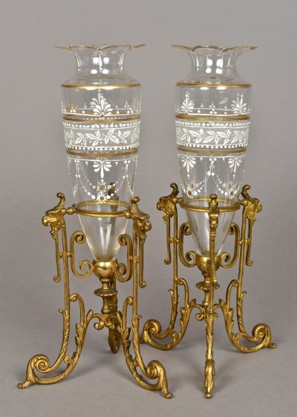 Antique Pair Cut Glass & Enamel Ormolu Mounted Vases 19th C | Ref. no. 08594 | Regent Antiques