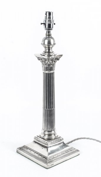 Antique Edwardian Sterling  Silver Corinthian Column Table Lamp 1908 | Ref. no. 09142 | Regent Antiques