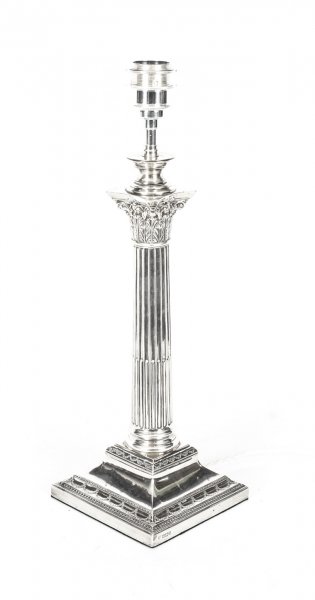 Antique Edwardian Sterling  Silver Corinthian Column Table Lamp 1908 | Ref. no. 09142a | Regent Antiques