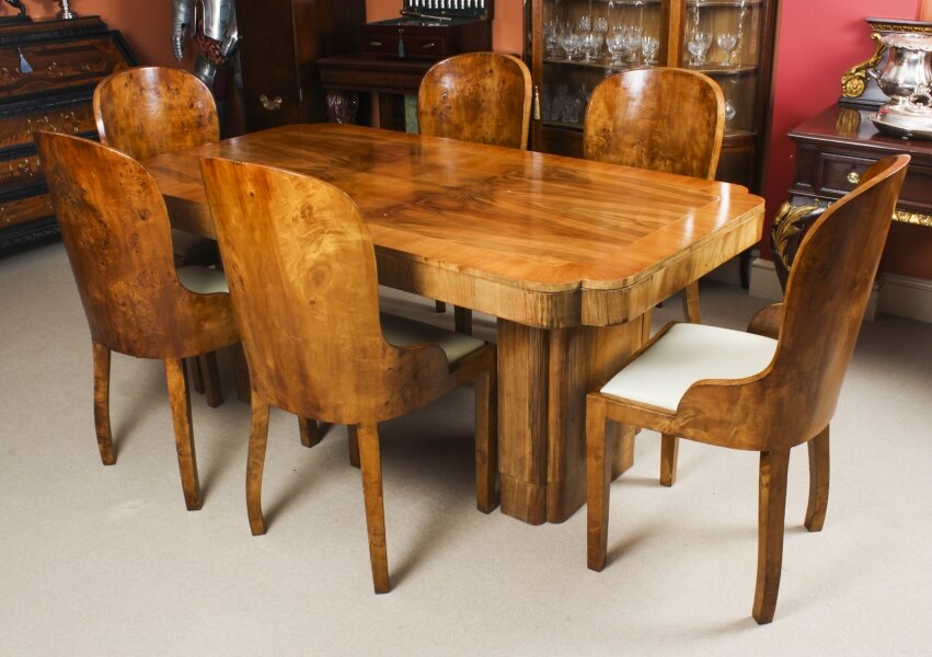 Antique Art Deco Burr Walnut Dining Table & 6 Cloud Back Chairs   20th C | Ref. no. A2555 | Regent Antiques