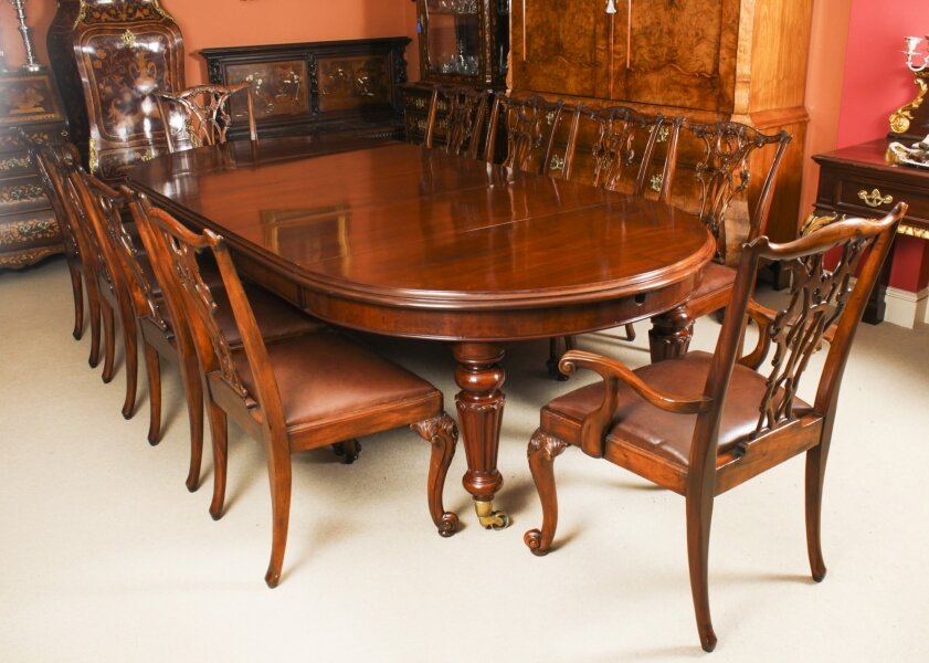 Antique Oval Extending Dining Table 19th C & 10 Chippendale Dining Chairs | Ref. no. A3344b | Regent Antiques