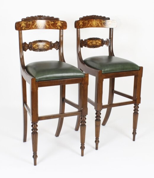 Bespoke Pair Walnut Marquetry  Bar Stools | Ref. no. A3408 | Regent Antiques