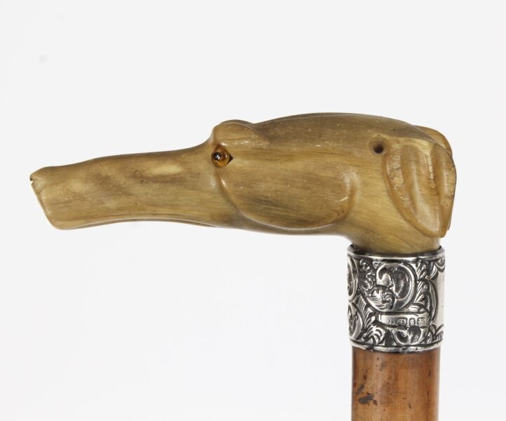 Antique Walking Stick Cane with Carved Greyhound Handle 1874 19th C  89cm/35inch | Ref. no. A3817 | Regent Antiques