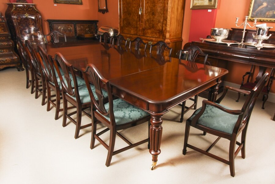 Antique 11ft  Extending  Dining Table C1835 & 12 Shieldback Dining Chairs | Ref. no. A3846a | Regent Antiques