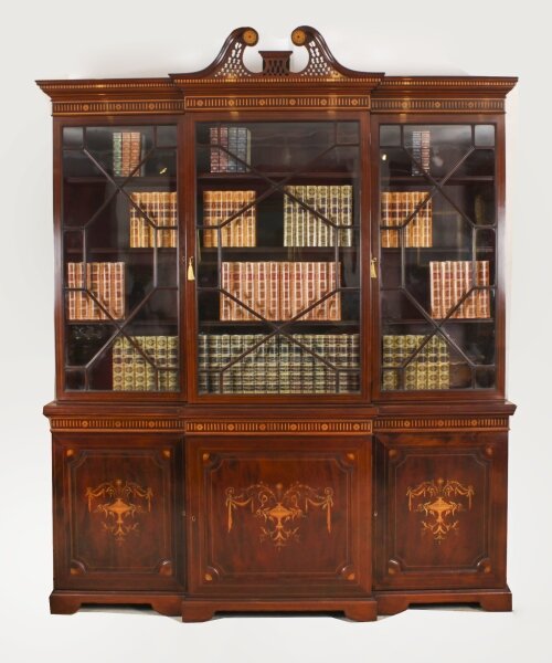 Antique Inlaid Flame Mahogany Three Door Breakfront Library Bookcase 19th C | Ref. no. A3873 | Regent Antiques