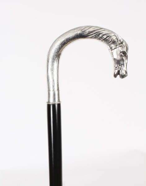Antique French  Silver Horse Ebonized Walking Cane Stick Late 19th C | Ref. no. A3885 | Regent Antiques