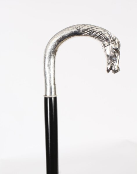 Antique French  Silver Horse Ebonized Walking Cane Stick Late 19thC 94cmx37inch | Ref. no. A3885 | Regent Antiques