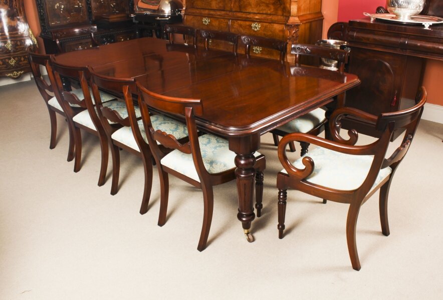 Antique 8ft  Flame Mahogany Dining Table C1870 & 10 Regency Revival  Chairs | Ref. no. A3918a | Regent Antiques