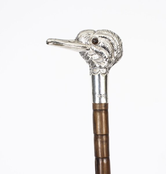 Antique Walking Stick Cane Sterling Silver Duck Head  Dated 1909 90cm/35.5 inch | Ref. no. A3929 | Regent Antiques