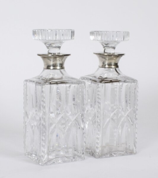 Vintage Pair of Cut Crystal Glass Silver Mounted Decanters London,1966 | Ref. no. A3987 | Regent Antiques