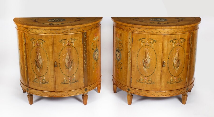 Antique Pair Adam Revival Satin wood Painted Cabinets Commodes C1920 | Ref. no. A3991 | Regent Antiques