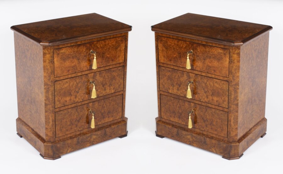 Bespoke Pair of Burr Walnut Bedside Chests Cabinets  Made To Order | Ref. no. A3999 | Regent Antiques