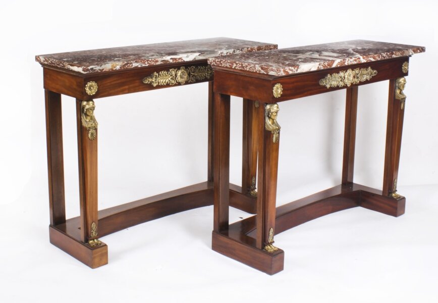 Antique Pair French Empire Ormolu Mounted Flame Mahogany Console Tables 19th C | Ref. no. A4013 | Regent Antiques