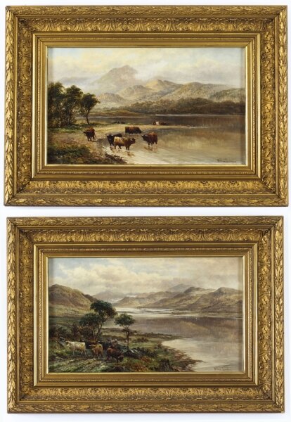 Antique Pair Paintings Highland Cattle\'  William Langley  19th Century | Ref. no. A4028 | Regent Antiques