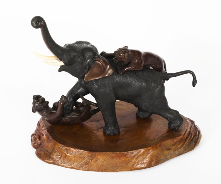 Antique Large Japanese Bronze Elephant & Tigers  Meiji Period  19th C | Ref. no. A4038 | Regent Antiques