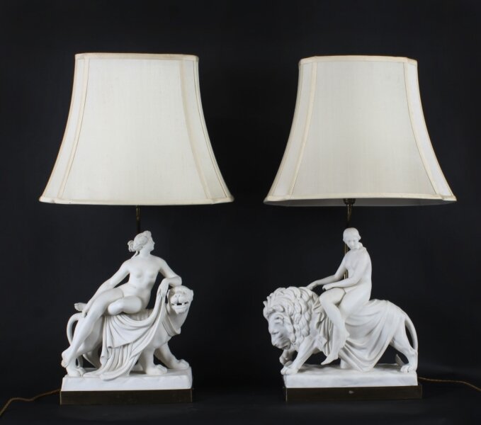 Antique Pair of Minton Parian Porcelain Figure Sculpture Groups Lamps,19th C | Ref. no. A4044 | Regent Antiques