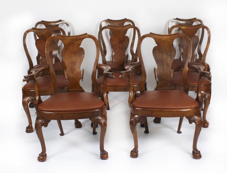 Vintage Set 8 Queen Anne Revival Burr Walnut Dining Chairs  20th Century | Ref. no. A4047 | Regent Antiques