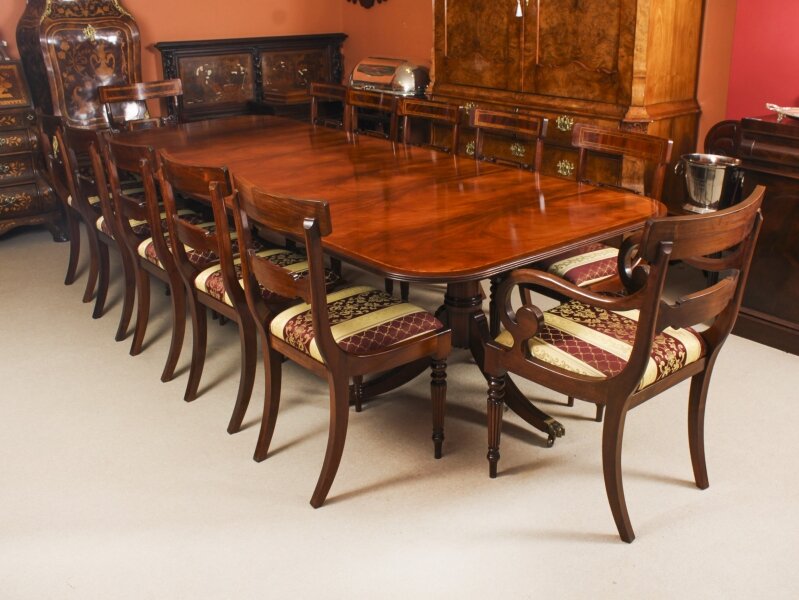 Vintage Arthur Brett Two Pillar Mahogany Dining Table & 12 Chairs 20th Century | Ref. no. A4048a | Regent Antiques