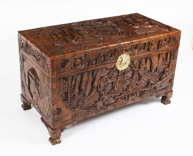 Antique Chinese Carved Camphor wood Trunk Coffer 20th Century | Ref. no. A4063 | Regent Antiques