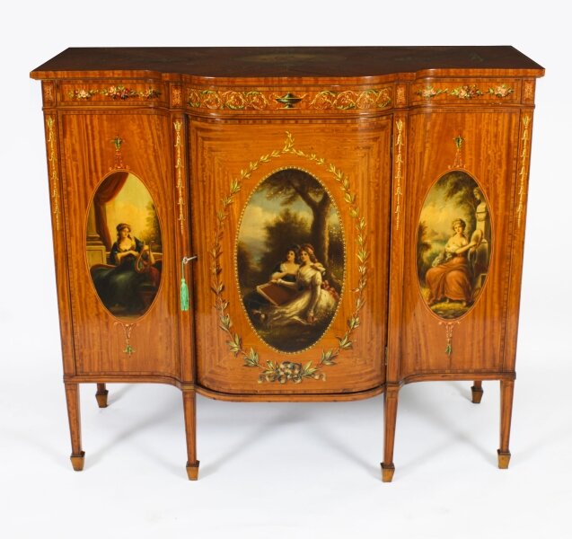 Antique Victorian Floral Painted Satin wood Cabinet Sideboard  19th C | Ref. no. A4073 | Regent Antiques