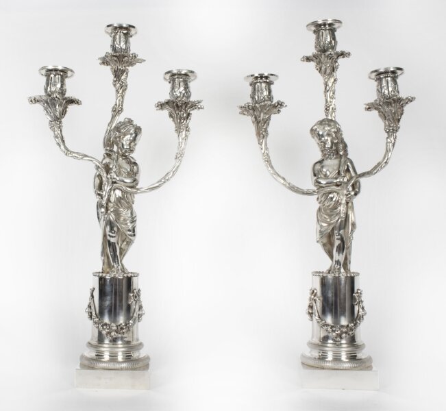 Antique Pair Silver Plated Three Light Cherub Figural Candelabra Circa 1880 | Ref. no. A4078 | Regent Antiques