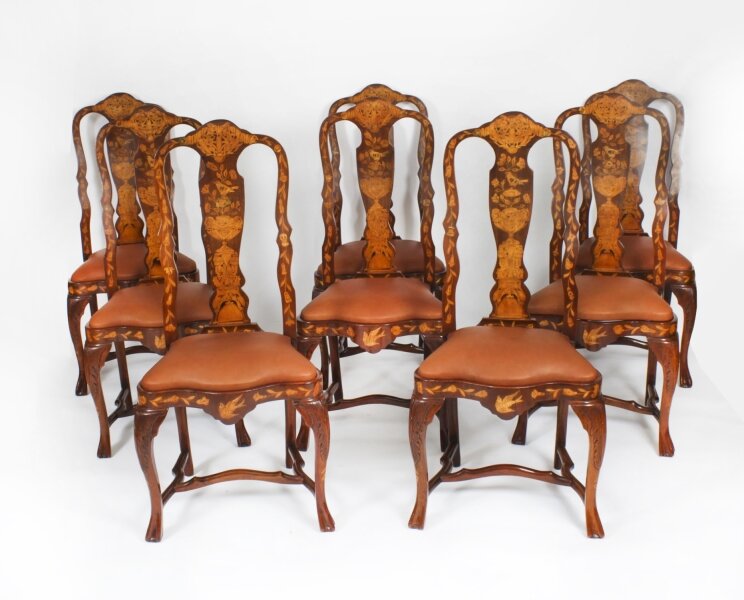 Antique Set 8 Dutch Marquetry Walnut High Back Dining Chairs Late 18th C | Ref. no. A4097 | Regent Antiques