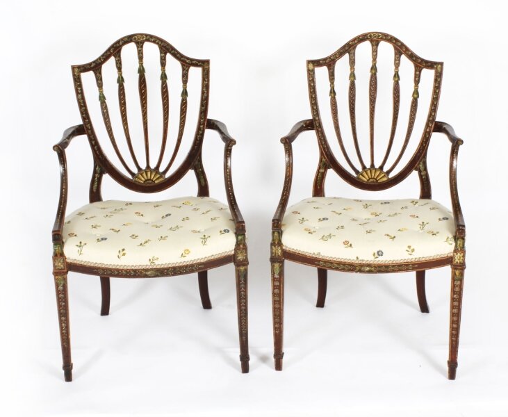 Antique Pair George III Polychrome Decorated Open Armchairs C1785  18th C | Ref. no. A4130 | Regent Antiques