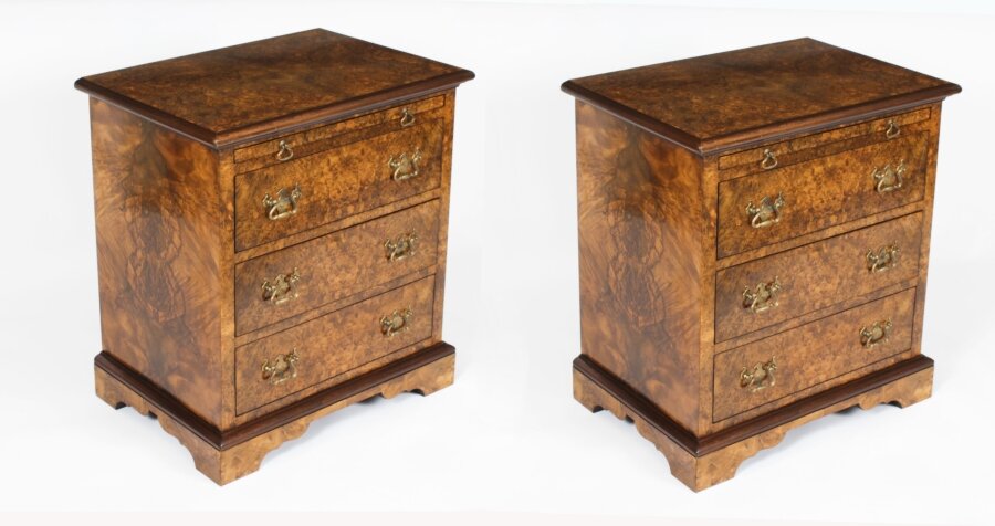 Viintage Pair of Burr  Walnut Bedside Chests Cabinets With Slides 20th C | Ref. no. A4145b | Regent Antiques