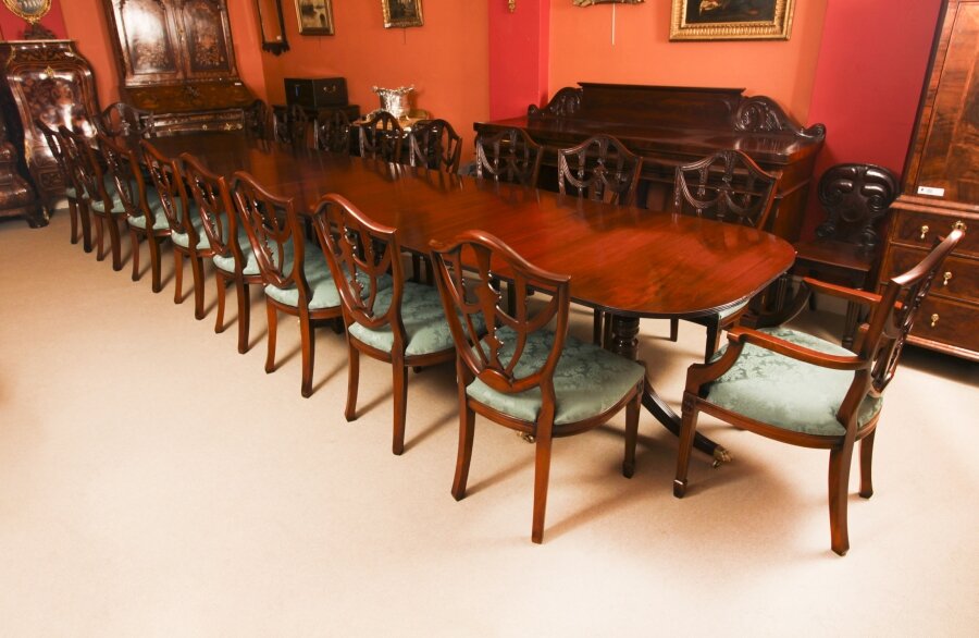 Vintage 17ft Four Pillar Mahogany Dining Table & 18 Federal Chairs 20th C | Ref. no. A4153a | Regent Antiques