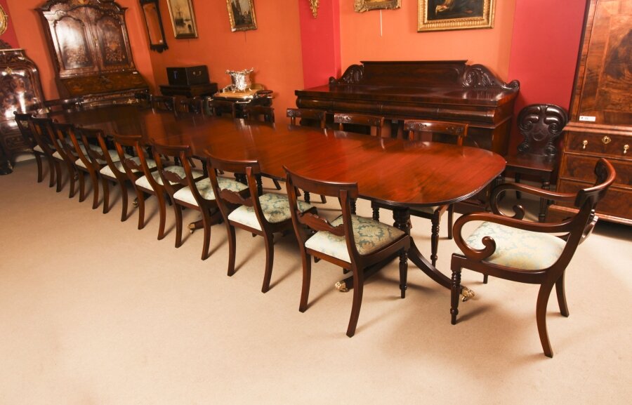 Vintage 17ft Four Pillar Mahogany Dining Table and 18 Barback Chairs 20th C | Ref. no. A4153b | Regent Antiques