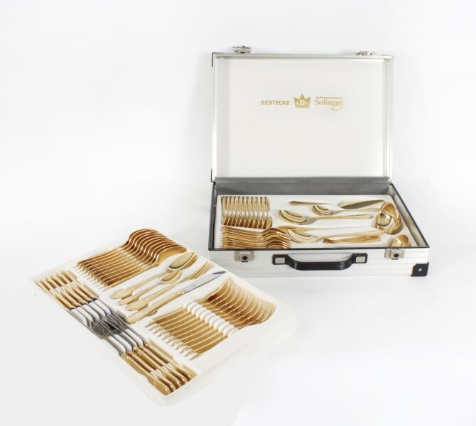 Vintage Solingen 69 Piece Gold Plated Canteen Cutlery Fitted Case 20th C | Ref. no. A4156 | Regent Antiques