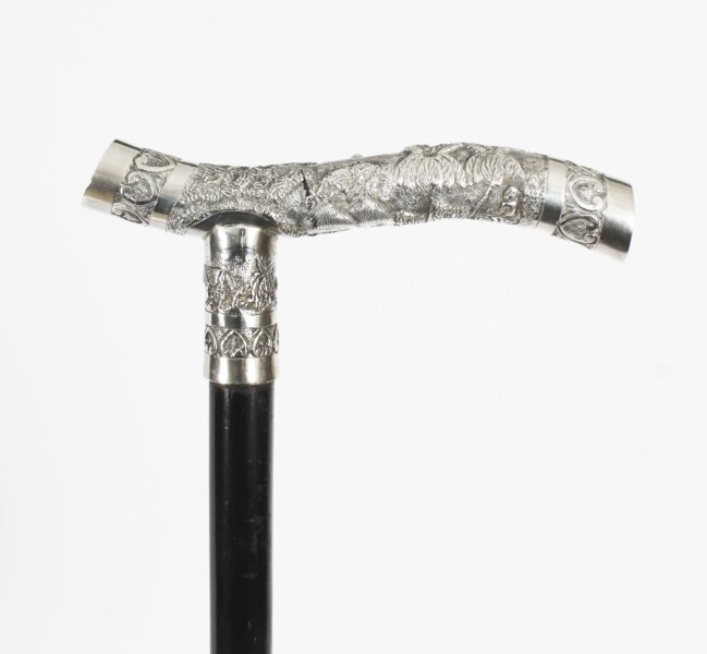 Antique Oriental Silver Handle Walking Stick Cane 19th C 77cm/30 inches | Ref. no. A4202d | Regent Antiques